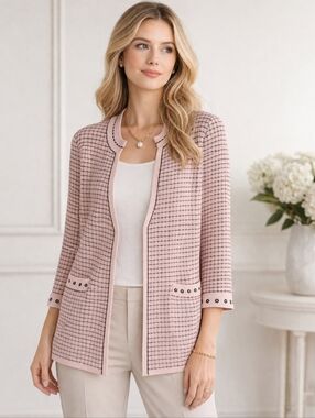 Ming Wang Pink Black Textured Knit Jacket Cardigan Small